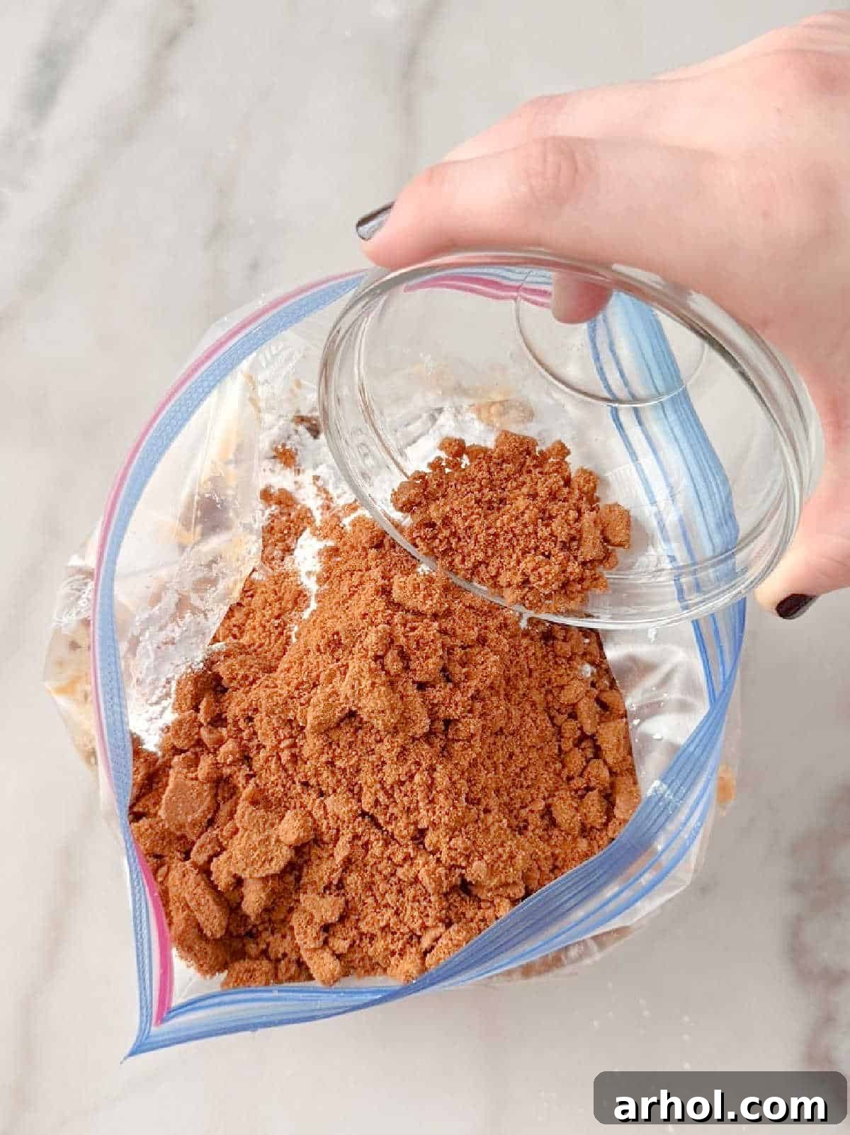 adding crushed cookies.