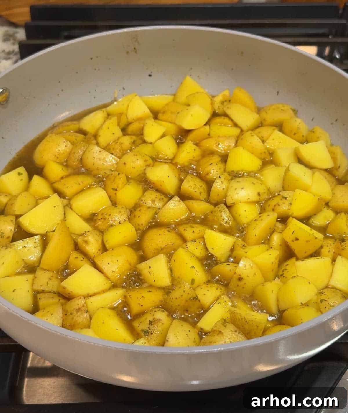 cooking potatoes and broth.