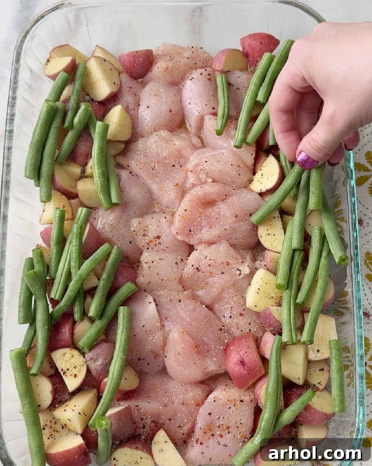 adding green beans.