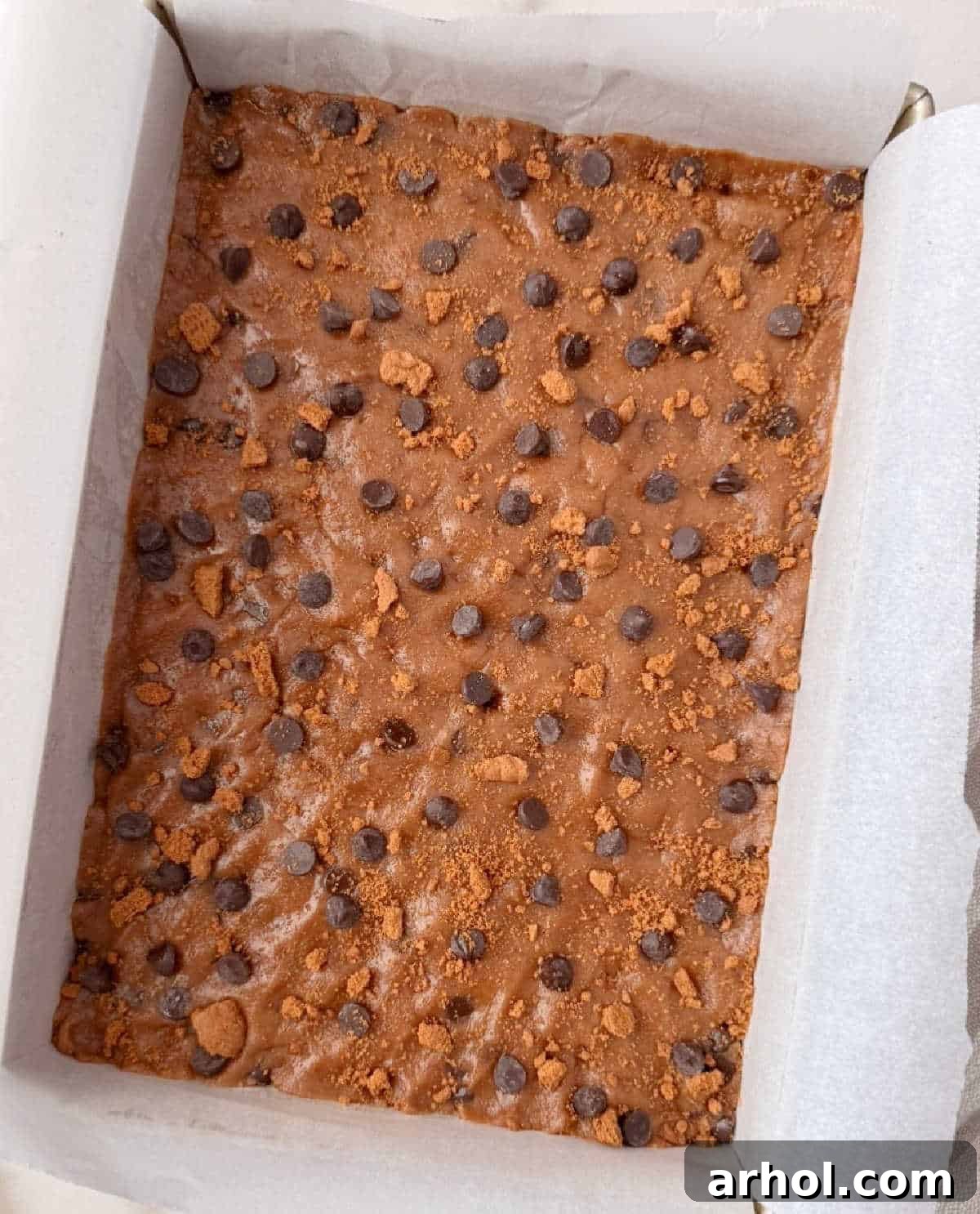 cookie butter bar dough in baking pan.